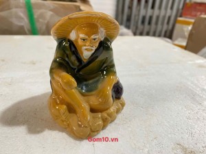 Tượng ông lão câu men màu, cao 9cm