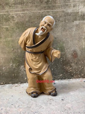 Tượng ông lão mai men nâu, cao 45cm (ghép cây)