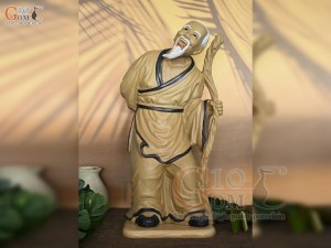 Tượng ông lão mai men nâu chống gậy, cao 52cm