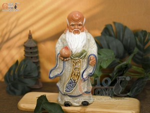 Tượng ông Thọ men rạn cổ ghép cây, cao 27cm