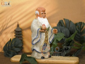 Tượng ông Thọ men rạn cổ ghép cây, cao 27cm