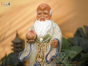 Tượng ông Thọ men rạn cổ ghép cây, cao 27cm