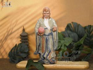 Tượng ông Thọ men rạn ghép cây, cao 27cm