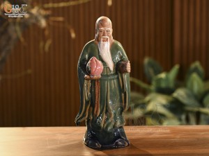 Tượng ông Thọ men xanh ghép cây, cao 28cm
