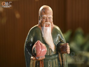 Tượng ông Thọ men xanh ghép cây, cao 28cm