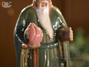 Tượng ông Thọ men xanh ghép cây, cao 28cm