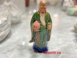 Tượng ông Thọ men xanh ghép cây, cao 28cm