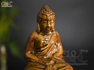 Tượng Phật A Di Đà men màu hoàng thổ, cao 14cm