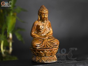 Tượng Phật A Di Đà men màu hoàng thổ, cao 14cm