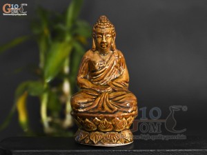 Tượng Phật A Di Đà men màu hoàng thổ, cao 14cm