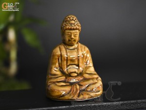 Tượng Phật A Di Đà men màu hoàng thổ, cao 7.5cm