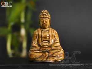 Tượng Phật A Di Đà men màu hoàng thổ, cao 7.5cm