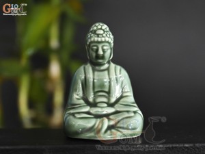 Tượng Phật A Di Đà men màu xanh, cao 7.5cm