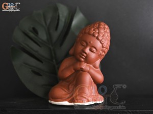 Tượng Phật an nhiên gốm đất đỏ, cao 9cm