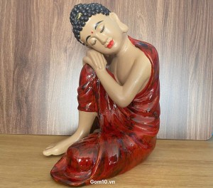 Tượng Phật An Nhiên men hỏa biến đỏ, cao 33cm