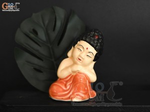 Tượng Phật an nhiên men màu cam, cao 9cm