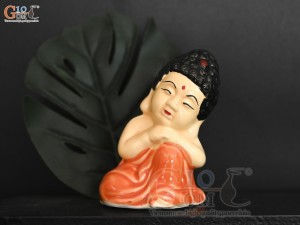 Tượng Phật an nhiên men màu cam, cao 9cm