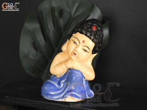 Tượng Phật an nhiên men màu xanh, cao 9cm