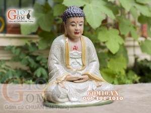 Tượng Phật A Di Đà men rạn, cao 35cm