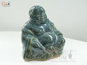 Tượng Phật Di Lạc men cẩm thạch, cao 17cm