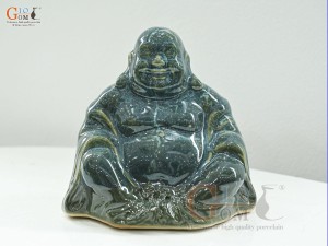 Tượng Phật Di Lạc men cẩm thạch, cao 17cm