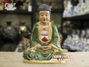 Tượng Phật A Di Đà men xanh ngọc, cao 35cm