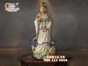 Tượng Quan Âm cưỡi Cá Chép hoá Rồng, cao 50cm