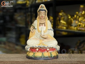 Tượng Quan Âm ngồi đài sen men rạn, cao 35cm