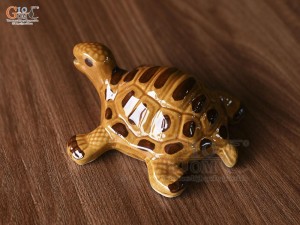 Tượng Rùa men nâu, dài 14cm