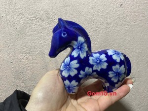 Tượng sứ decor  Ngựa men xanh, cao 10cm