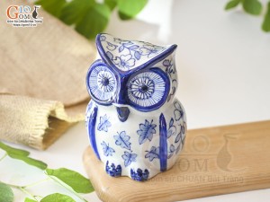 Tượng sứ decor dáng Cú Mèo, cao 13cm