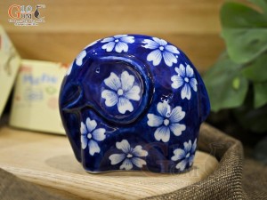 Tượng sứ decor dáng Voi màu xanh, cao 9.5cm