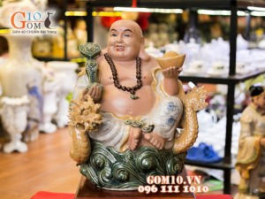 Tượng sứ Di Lạc Ngồi bệ ngọc 43cm