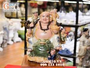 Tượng sứ Di Lạc Ngũ Phúc cưỡi Cóc 38cm