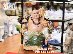 Tượng sứ Di Lạc Ngũ Phúc cưỡi Cóc 38cm