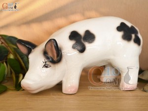 Tượng sứ heo lai đốm, dài 27cm