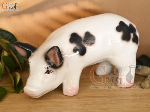 Tượng sứ heo lai đốm, dài 27cm