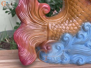 Tượng sứ men màu Cá Chép Hóa Rồng, cao 54cm