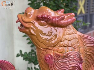 Tượng sứ men màu Cá Chép Hóa Rồng, cao 54cm