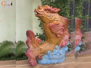 Tượng sứ men màu Cá Chép Hóa Rồng, cao 54cm