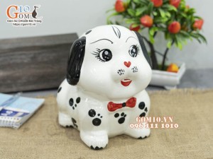 Tượng sứ tiết kiệm Chó đốm màu trắng, cao 20cm