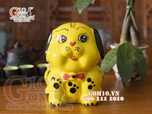 Tượng sứ tiết kiệm Chó đốm màu vàng, cao 20cm