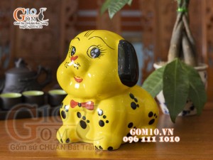 Tượng sứ tiết kiệm Chó đốm màu vàng, cao 20cm