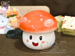 Tượng sứ tiết kiệm dáng nấm lùn màu cam, cao 16cm