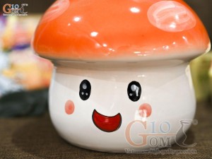 Tượng sứ tiết kiệm dáng nấm lùn màu cam, cao 16cm