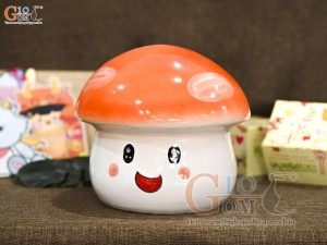 Tượng sứ tiết kiệm dáng nấm lùn màu cam, cao 16cm