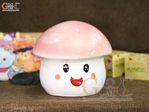 Tượng sứ tiết kiệm dáng nấm lùn màu hồng, cao 16cm