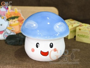 Tượng sứ tiết kiệm dáng nấm lùn màu xanh dương, cao 16cm