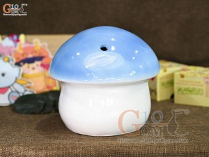 Tượng sứ tiết kiệm dáng nấm lùn màu xanh dương, cao 16cm