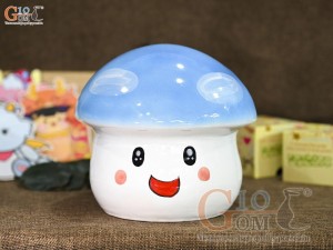 Tượng sứ tiết kiệm dáng nấm lùn màu xanh dương, cao 16cm